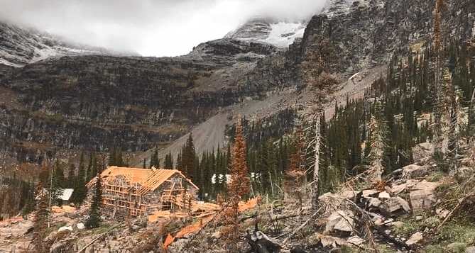 Sperry Chalet reconstruction efforts in October 2018 (Photo courtesy of Amy Boring)